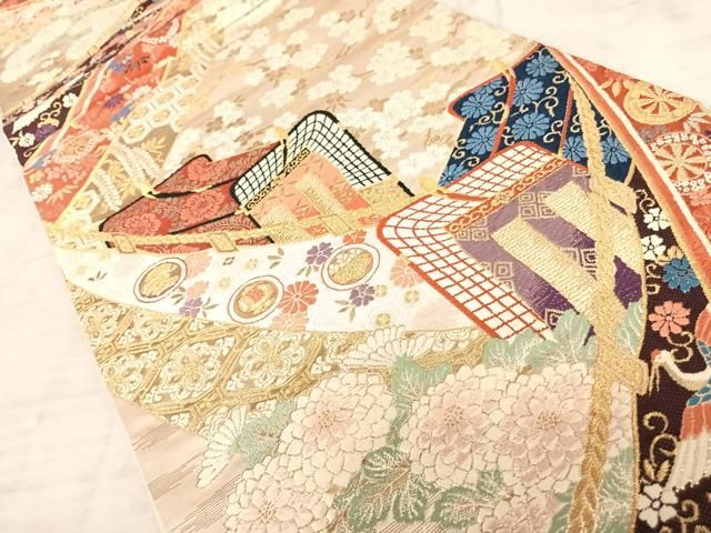 平和屋着物◎六通柄袋帯 唐織 御車櫻花宴文 金糸 正絹 逸品