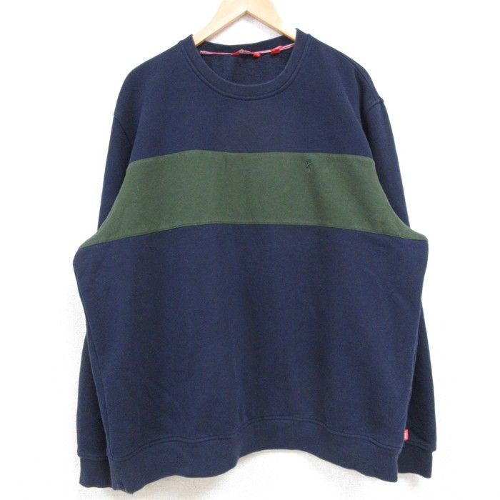 XL/古着 IZOD 長袖 スウェット メンズ ワンポイントロゴ ツートンカラー クルーネック 紺他 ネイビー 25feb15 中古 スエット トレーナー ト