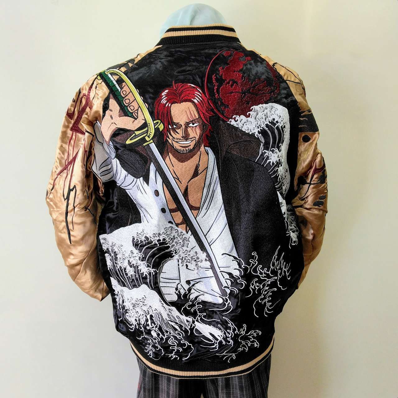 ONE PIECE刺繍スカジャン リバーシブル L XL 黒 シャンクス 