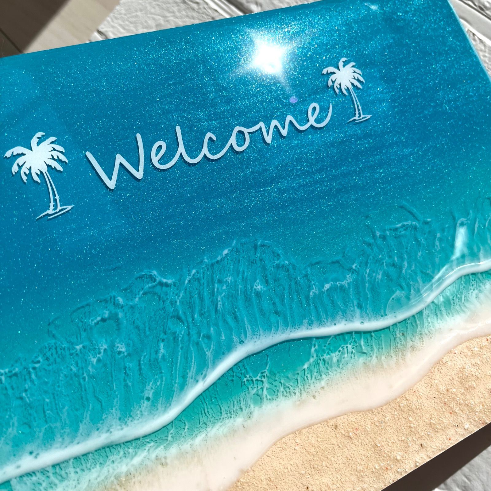 NO.41レンジアートwelcome⁄宮古ブルー⁄20cm×30cm⁄マイカパウダー Blue