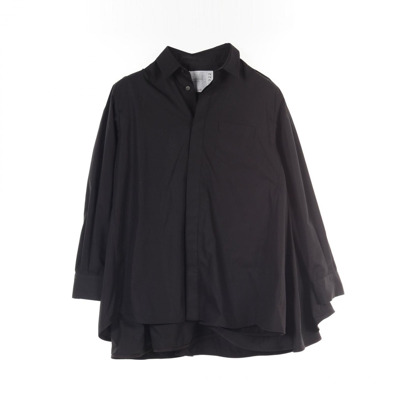 美品 サカイ オーガンジー コットン ポプリン ドッキングシャツ シアーブラック 中古・古着通販】sacai (サカイ) Cotton Poplin Shirt(コットン