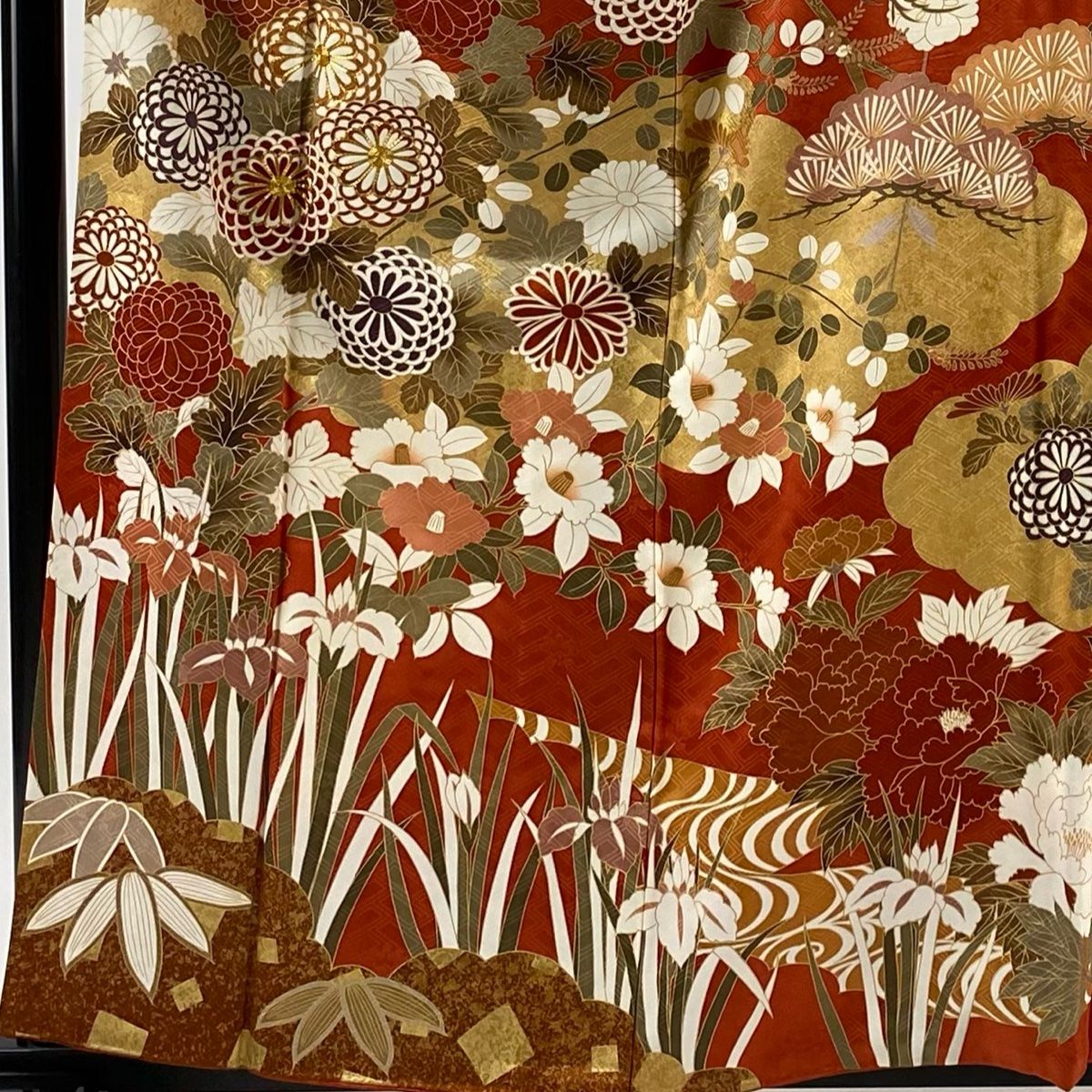 振袖 身丈160cm 裄丈63.5cm S 袷 吾妻徳穂 落款あり 桜 万幕 金糸 金彩 オレンジ 正絹 逸品 中古 振袖 身丈163cm 裄丈67cm M 袷 吾妻徳穂 落款 松竹梅 雲文 金糸