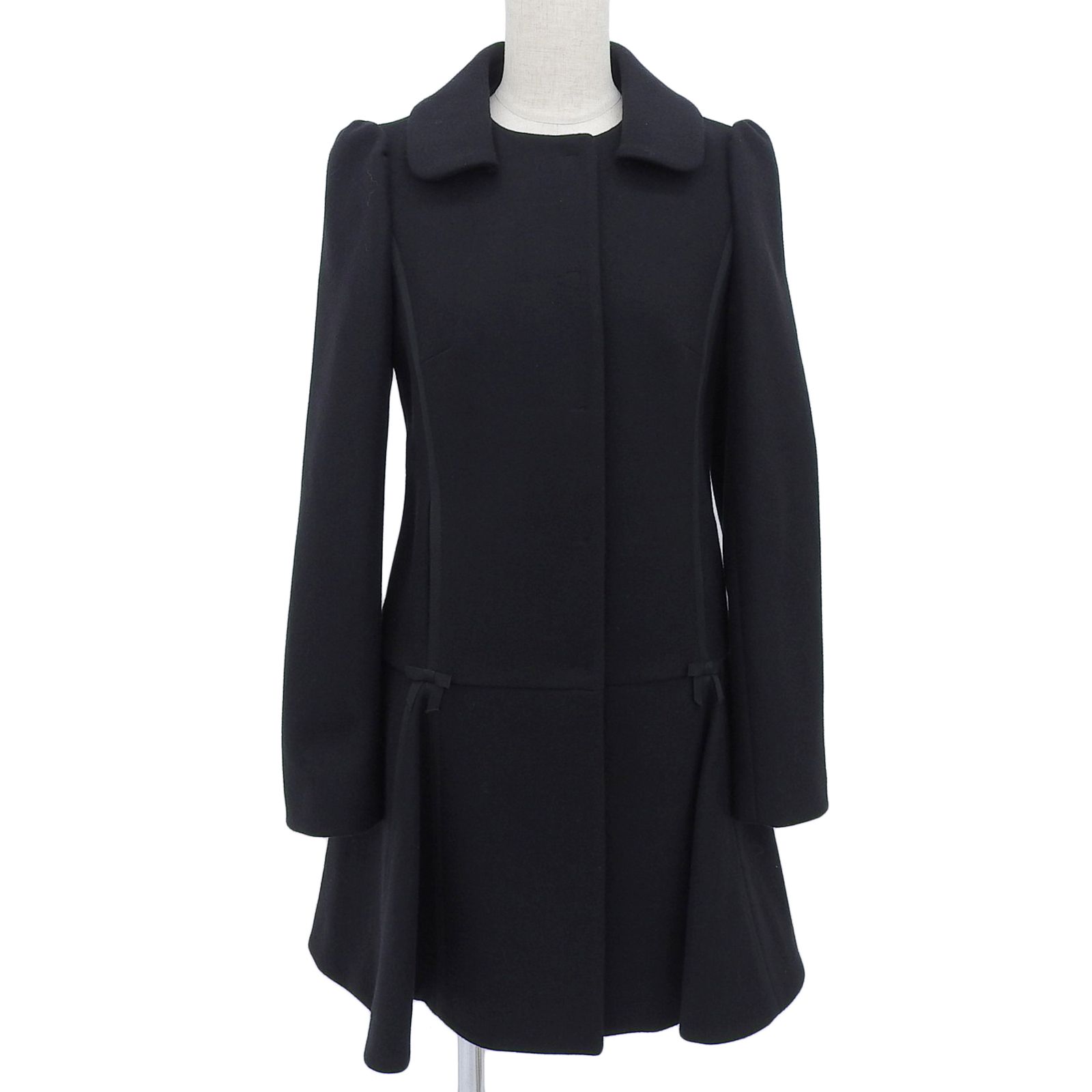♥品▲RED VALENTINO レッドヴァレンティノ FR337530 Aライン リボン付き ウールコート ブラック 38 正規品 レディース 定価120 750円