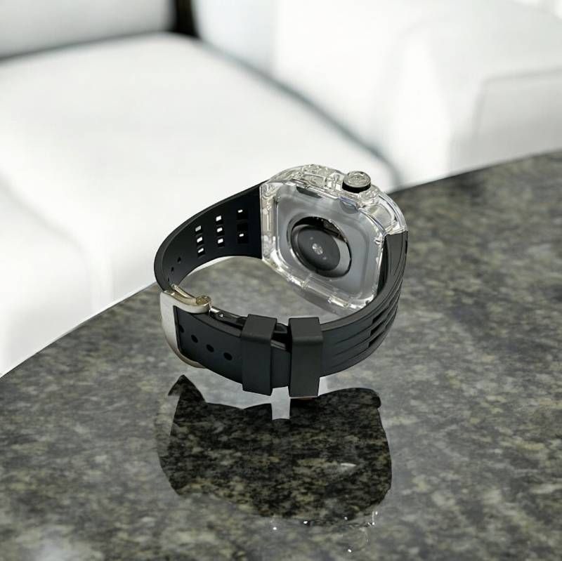 一般家庭用 ブラック アップルウォッチケース 互換性対応 カスタム カバー 保護 ギフト 44 45 FKM フッ素ラバーベルト バンド セット series|4|5|6|7|8|9