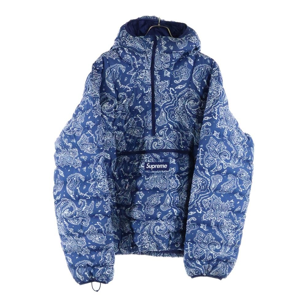 SUPREME シュプリーム 22AW Blue Paisley Micro Down Half Zip Hooded Pullover Jacket ペイズリー ハーフジップ フーデッドダウンジャケット ブルー