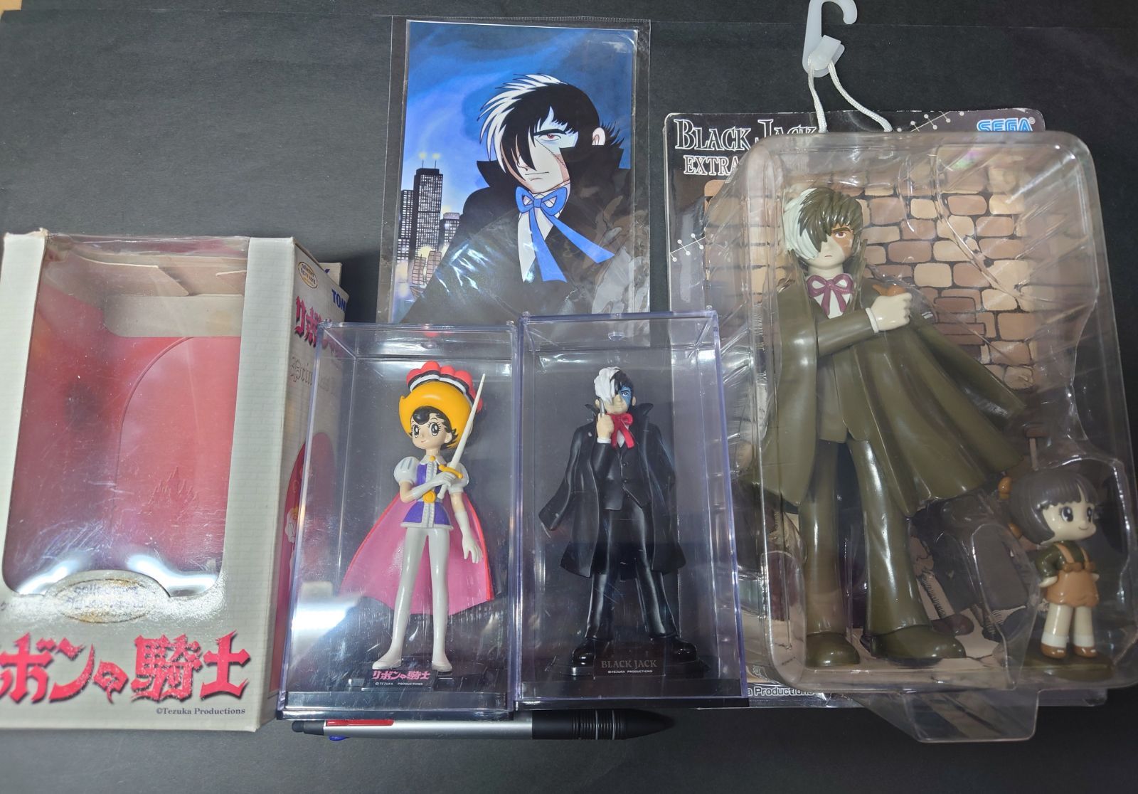 【オマケ付￥50アトム絵葉書2枚】ポストカード/手塚治虫フィギュアセット/ケース付リボンの騎士/ブラックジャックとピノコとブラックジャックの未開封フィギュア
