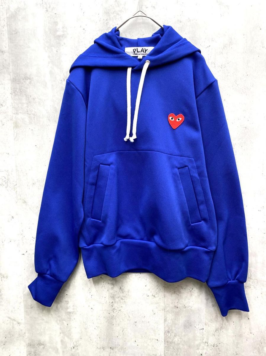 COMME des GARCONS コムデギャルソン AZ-T173 PLAY HOODED SWEATSHIRT RED HEART パーカー sizeM|青 ◎レディース