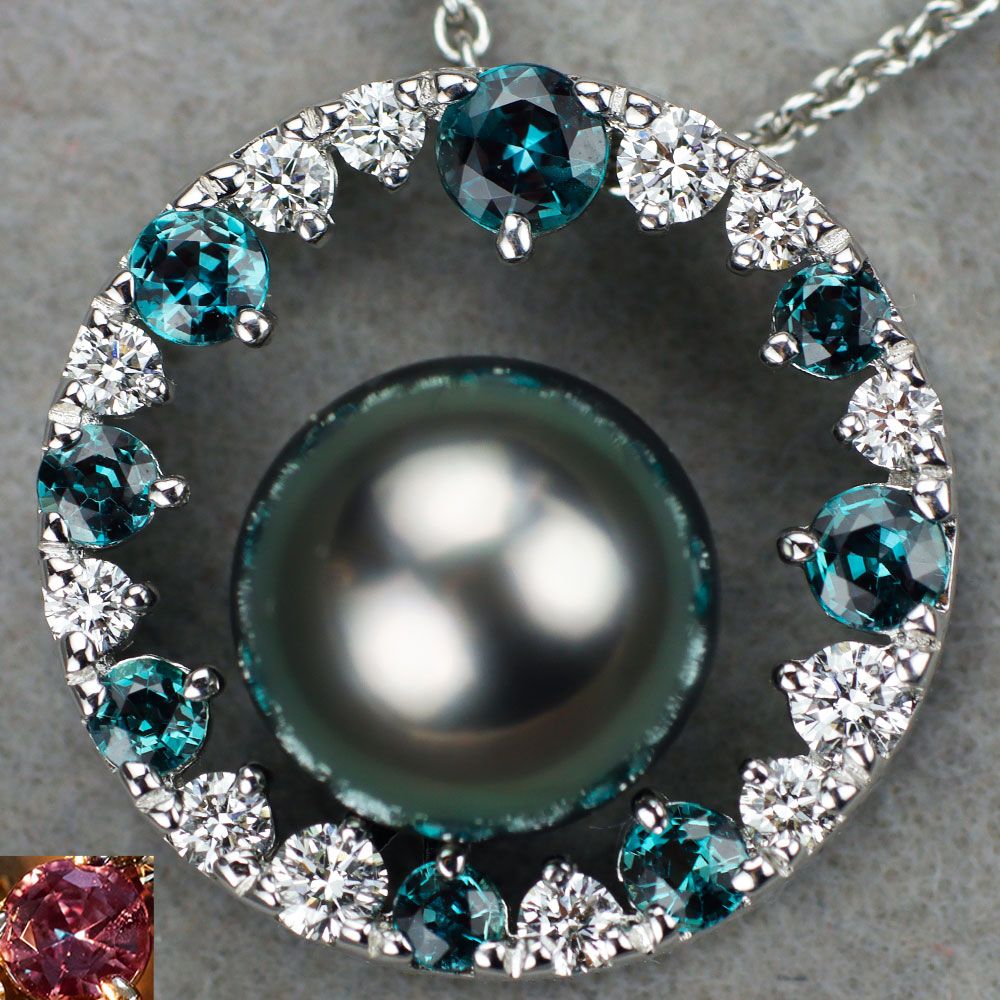 ミキモト・黒蝶真珠アレキサンドライト・ダイヤモンドネックレスとラブネックレス2点 ミキモト・黒蝶真珠アレキサンドライト・ダイヤモンドネックレス