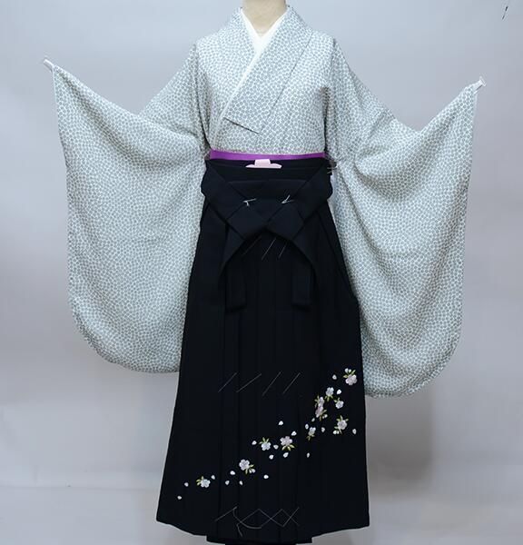 二尺袖 着物 袴フルセット 江戸小紋風合い 着物丈はショート丈 袴色