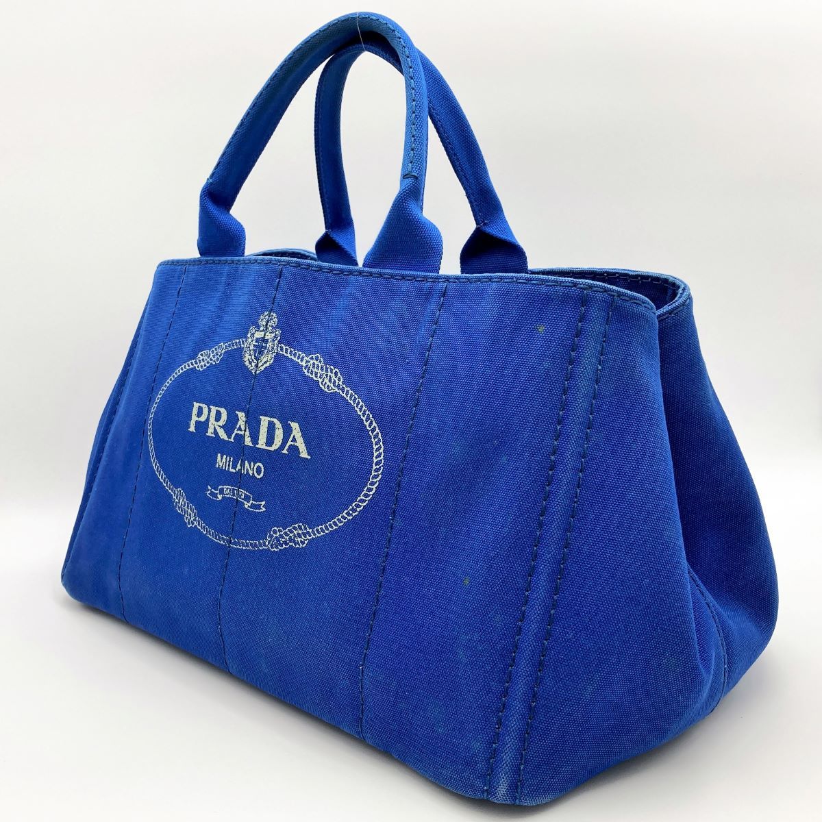 中美品 PRADA プラダ カナパ トートバッグ ハンドバッグ バッグ ブルー