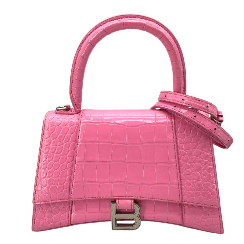 バレンシアガ BALENCIAGA アワーグラス ピンク レザー型押し レディース ハンドバッグ