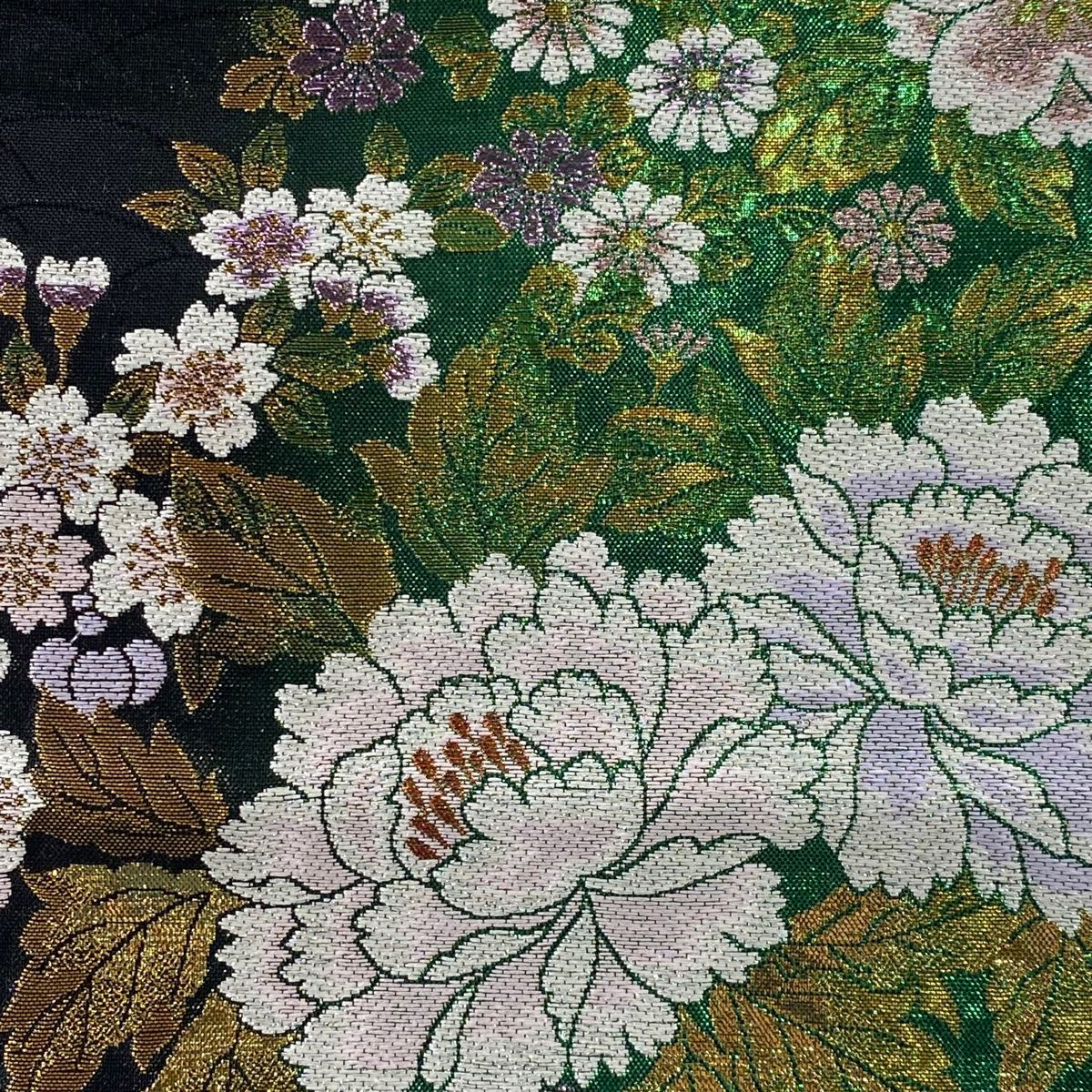 袋帯 美品 秀品 牡丹 草花 箔 緑 六通 正絹 【中古】 - メルカリ