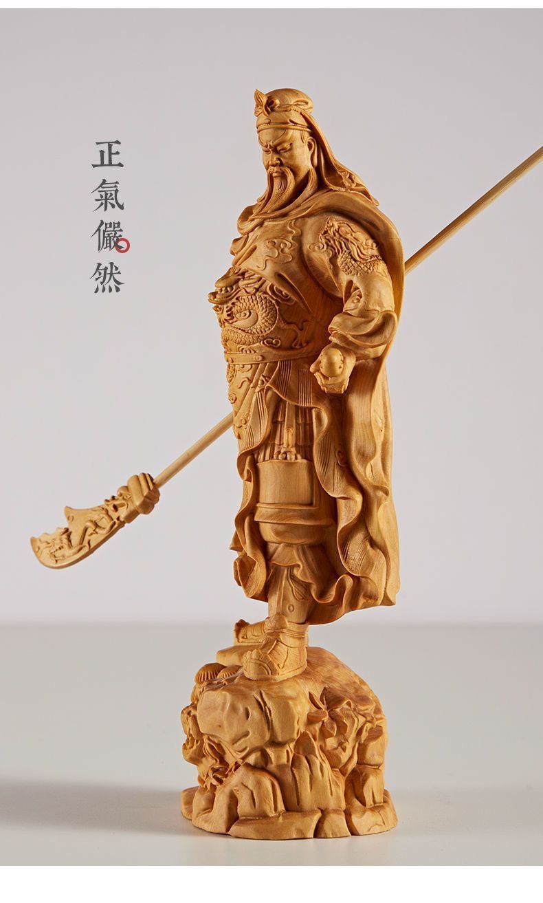 上品 仏教工芸 精密細工 関羽像 精密彫刻 武財神 中国武将 三国志 木彫仏像 美術品 20cm-