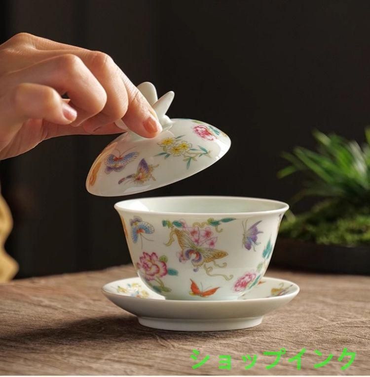 中国茶器 青花釉下寿桃三才蓋碗 茶器 茶碗 景徳鎮 未使用品 中国茶器 青花釉下寿桃三才蓋碗 茶器 茶碗 景徳鎮 未使用品