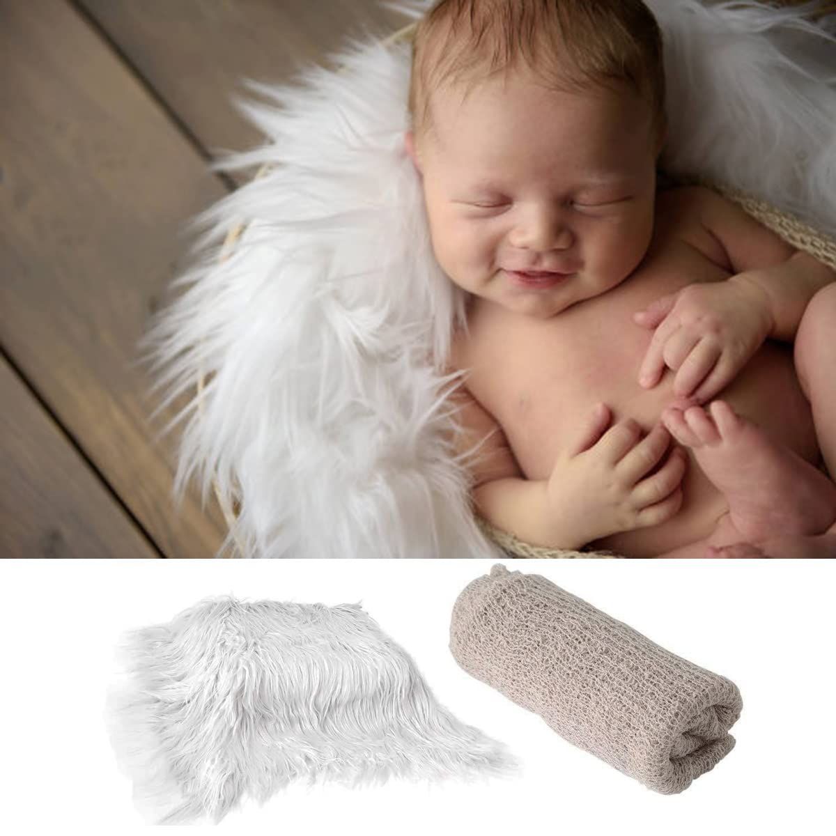 【数量限定】出産お祝い 記念写真 可愛い 写真撮影 DIY 伸縮性 寝相アート 写真マット ふわふわ 新生児 2点セット ソフト ラップ】 【ブランケット 肌に優しい 衣装 ニューボーンフォト 男女