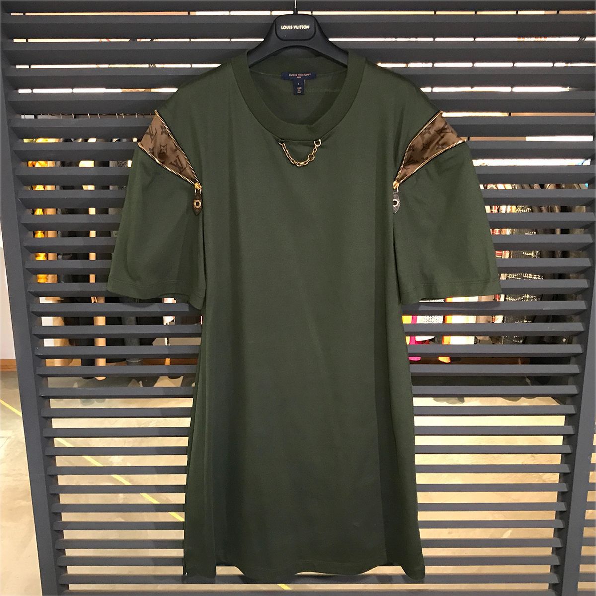 モノグラム ジッパースリーブ Tシャツドレス カーキ 40 Lサイズ モノグラムリバース ワンピース 14395