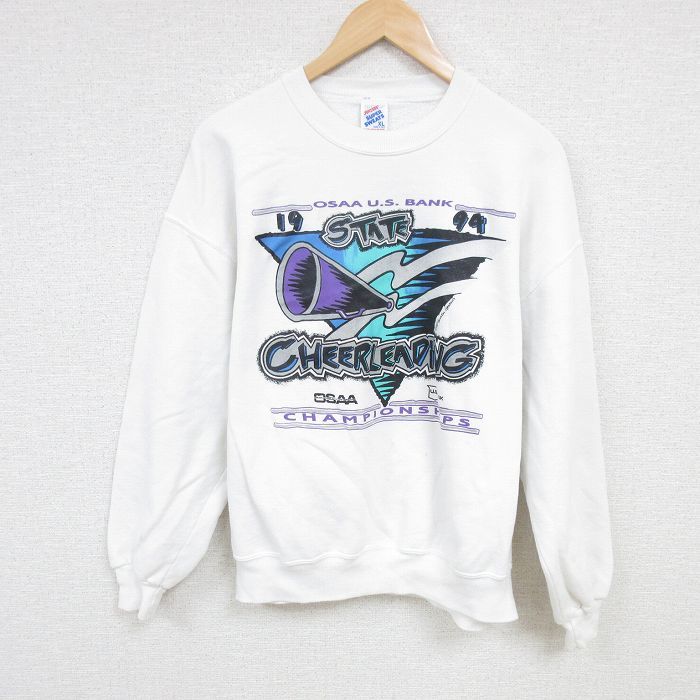 スウェット　メンズ　白　ホワイト　ロゴ　L 古着 L☆古着 長袖 スウェット メンズ 90年代 90s CONNECTICUT モックネック