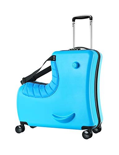Homraku 子供用スーツケース乗れる キッズキャリーケース トランク ダイヤルロック式 ダブルキャスターで静音 安心素材 子供の遊び心に満足 旅行 遠足 帰省に便利 座れる木馬形 64 5 L大容量 最大積載重量35 kgまで 座布団付き ブルー マット仕