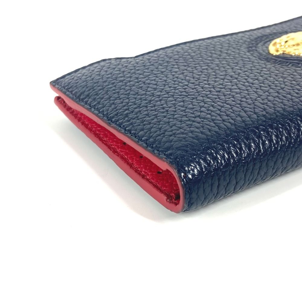 ヴェルサーチ 付属品完備 メデューサ 長財布 クロコ型押し レザー ネイビー VERSACE ヴェルサーチ 長財布 メデューサ ロゴ レザー ネイビー