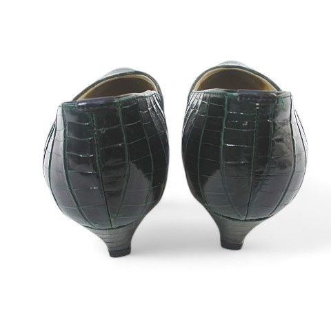 SHINJUKUYA 新宿屋 パンプス ハンドメイド 型押し グリーン レザー 22.5㎝ EE KIN-KAAI_COM