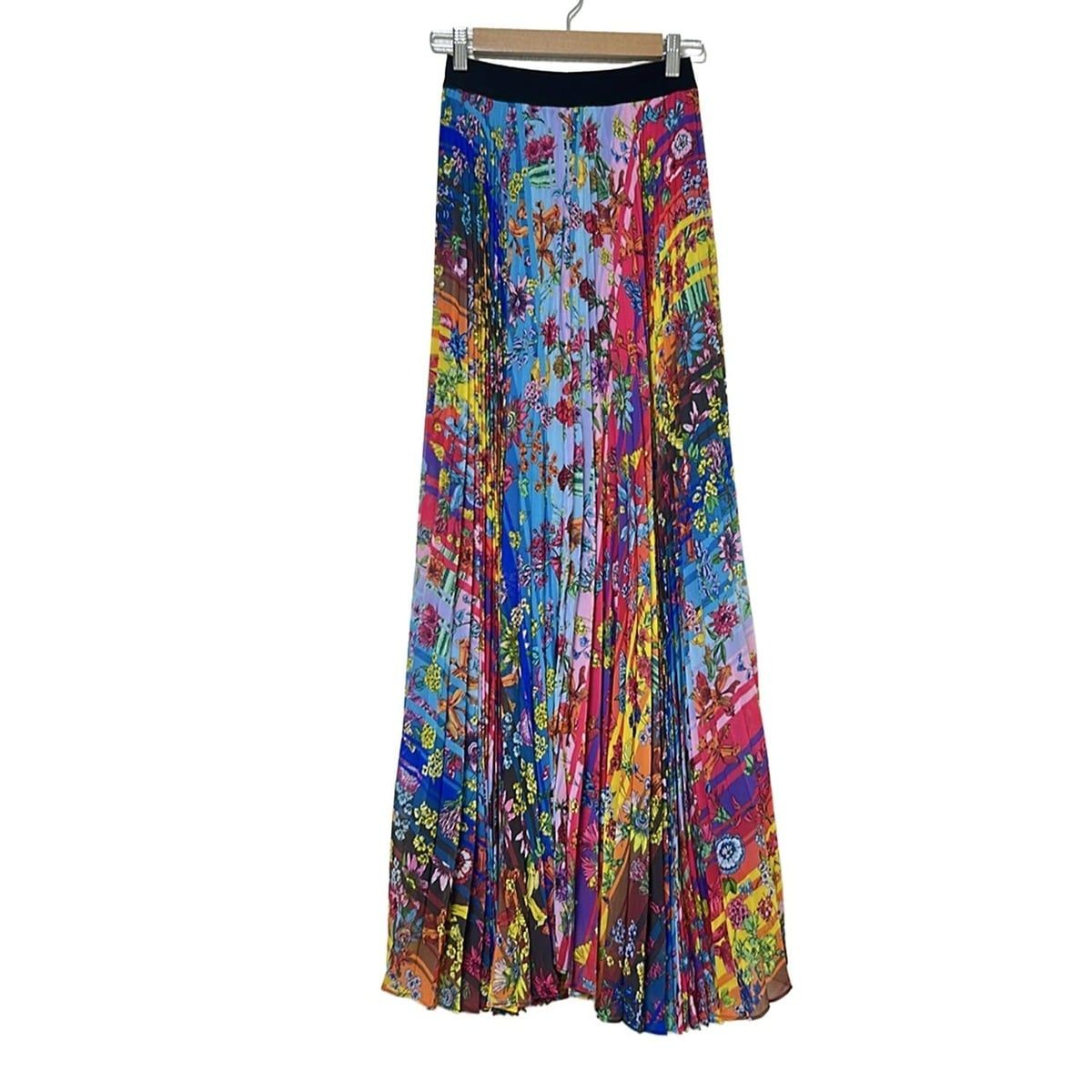 GOLDEN GOOSE ゴールデングース ロングスカート サイズ38 M レディース - レッド×ライトブルー×マルチ マキシ丈|プリーツ|花柄
