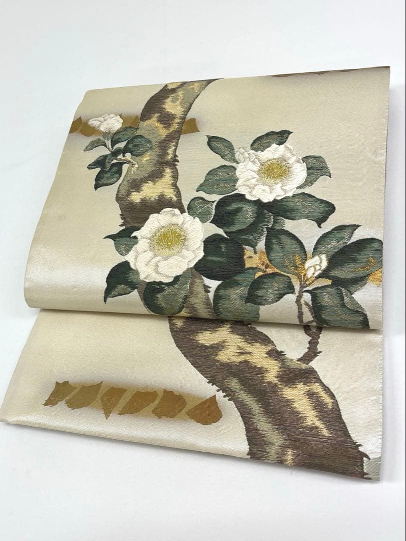 真珠箔 浅山織物 西陣織 袋帯 ♥品 白椿 本金箔 正絹 六通