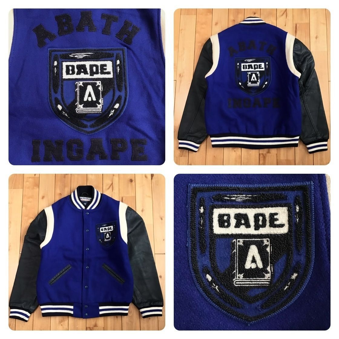 EBBETS FIELD FLANNELS × BAPE LOGO 袖レザー スタジャン Mサイズ 
