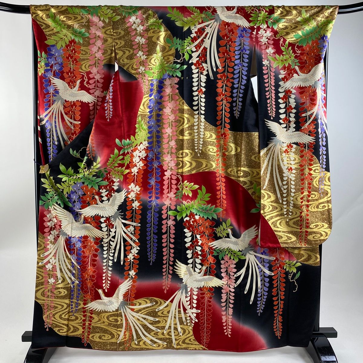 振袖 身丈158cm 裄丈62.5cm S 袷 牡丹 貝桶 箔 金彩 クリーム 正絹 