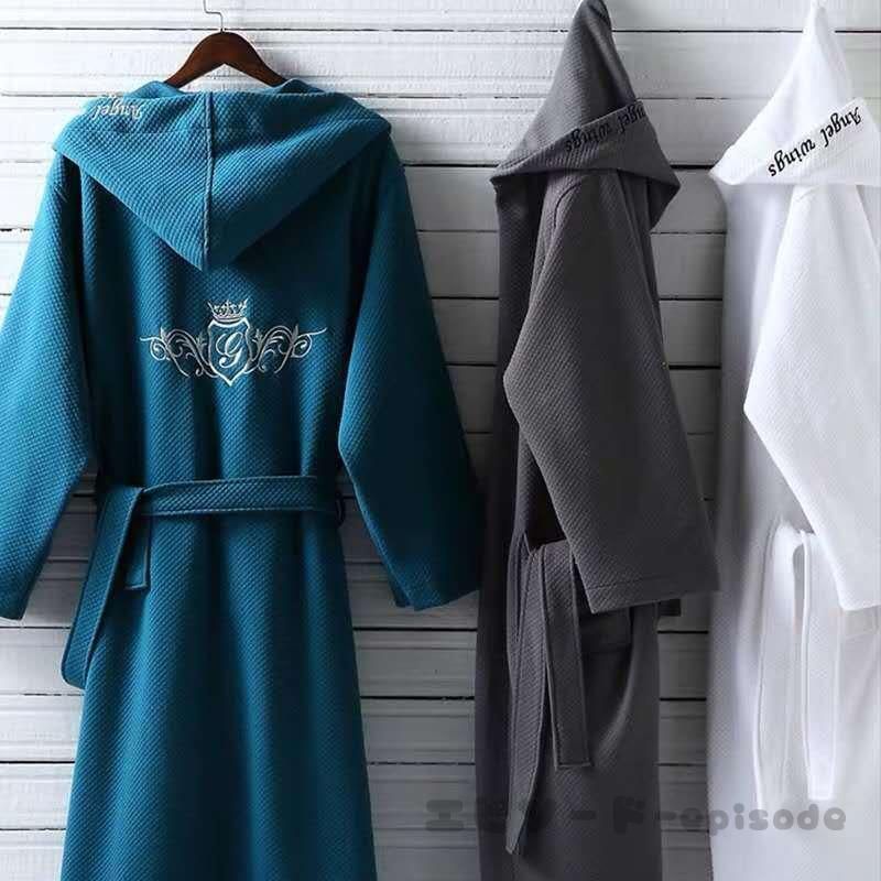 メンズバスローブ長袖 ロング丈 春夏秋冬用 レディース 綿ワッフル バスローブ 風呂 温泉 湯着 男女兼用 ナイトガウン上品