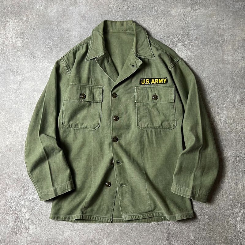 U.S. ARMY ユーティリティシャツ 1st OG-107 筒袖 50's 50s US ARMY 米軍実物 OG-107 コットン サテン ユーティリティ シャツ