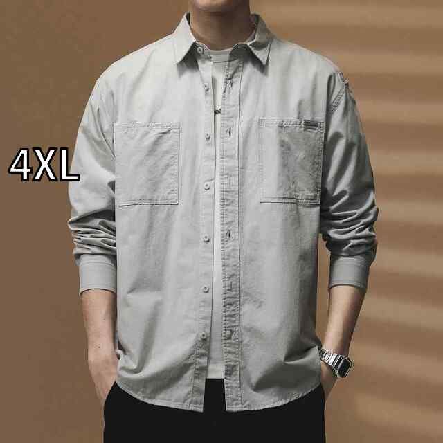 4XL メンズ ファッション 服 オシャレ シンプル 大人 かっこいい 大きいサイズ ストリート 紳士服 レトロ シンプル カジュアル 長袖 シャツ 春秋 綿 ウォッシュド ワーク シャツ