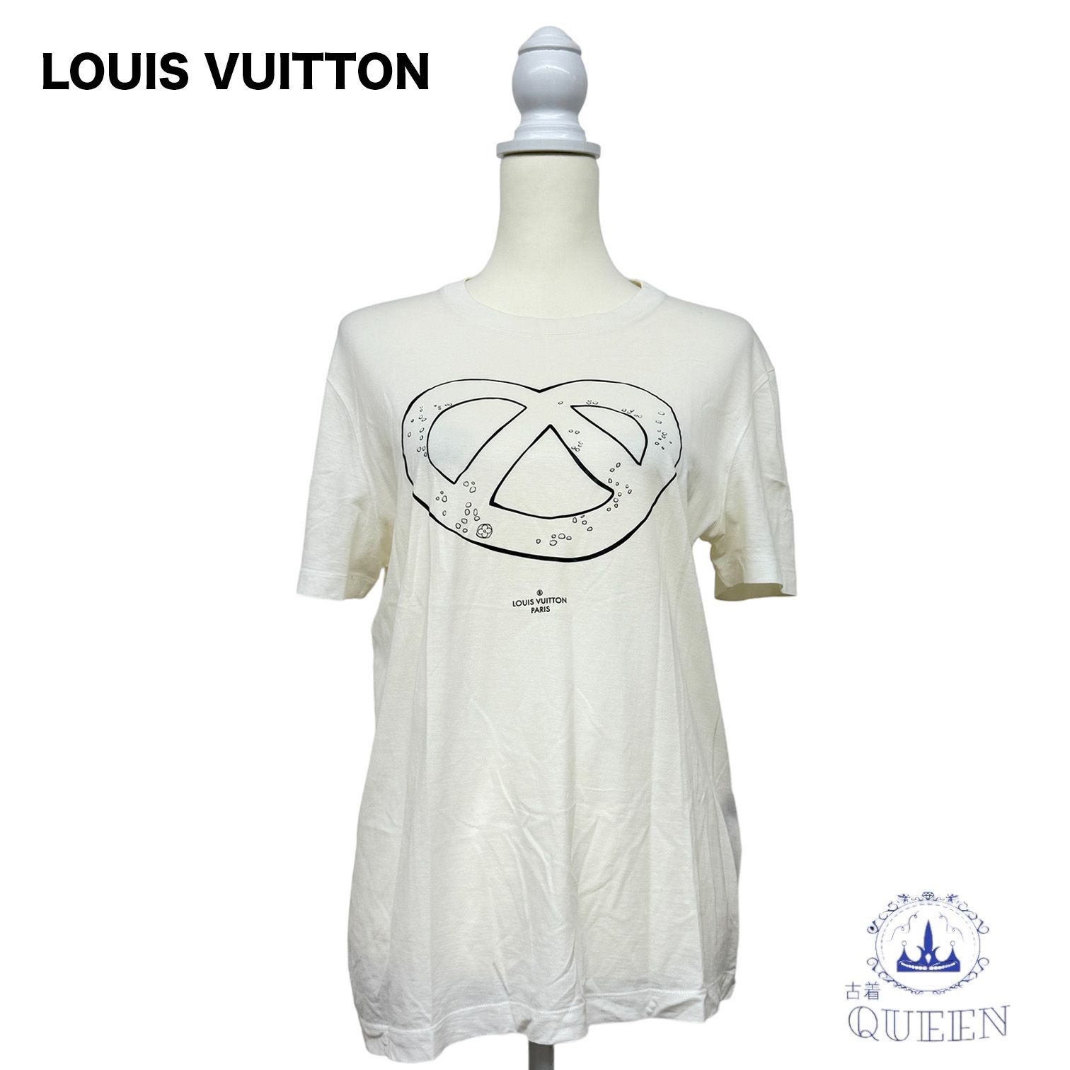 ☆美品☆ LOUIS VUITTON ルイヴィトン Tシャツ 半袖 フロントプリント カジュアル レディース メンズ ユニセックス ホワイト S イタリア製 v-34 送料無料