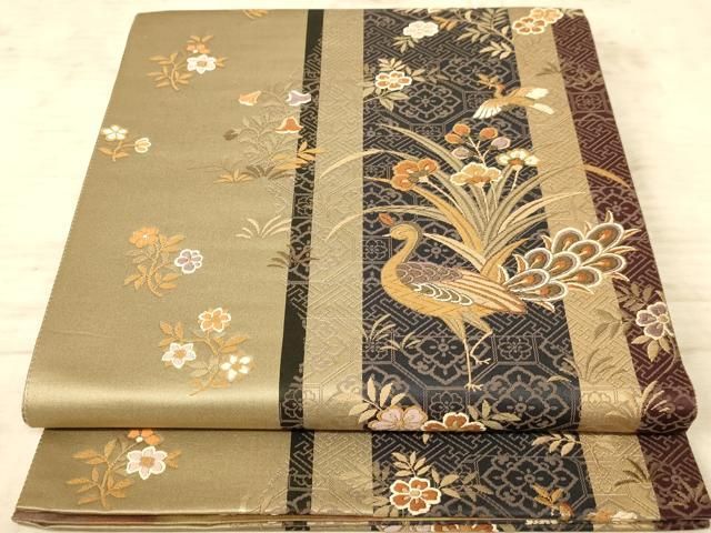 平和屋着物◎六通柄袋帯 唐織 花鳥文 金糸 正絹 逸品 AAAZ0799dt