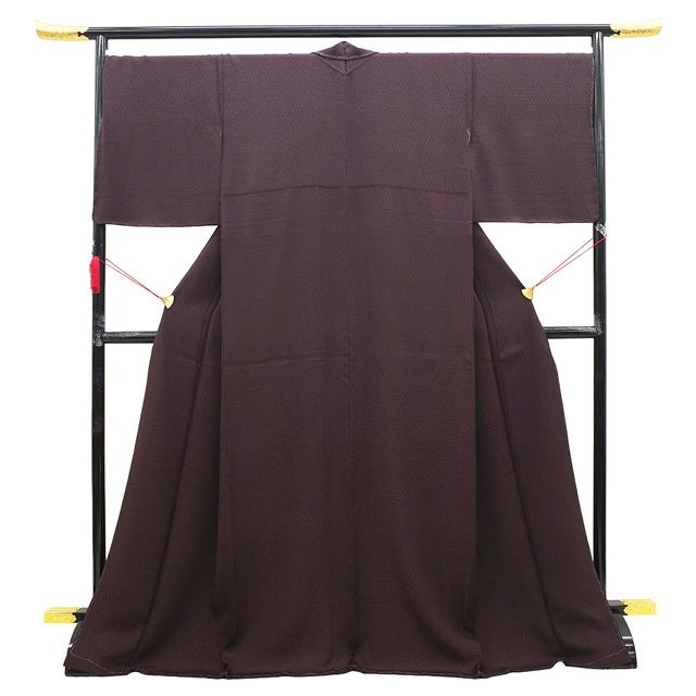 新古品 色無地 着物 ♥ 正絹 袷 バーガンディー色 赤茶色 草花 セミフォーマル カジュアル 春 秋 冬 着物 身幅大きめサイズ 仕立て上がり 身丈175 裄丈71 ふくよか TLサイズ トールサイズ LL 2L みやがわ sb16355