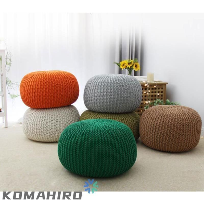 手編みニットプフ オットマン クッション グレー プフ 丸形クッション クッションチェア ニットプフ クッション 丸
