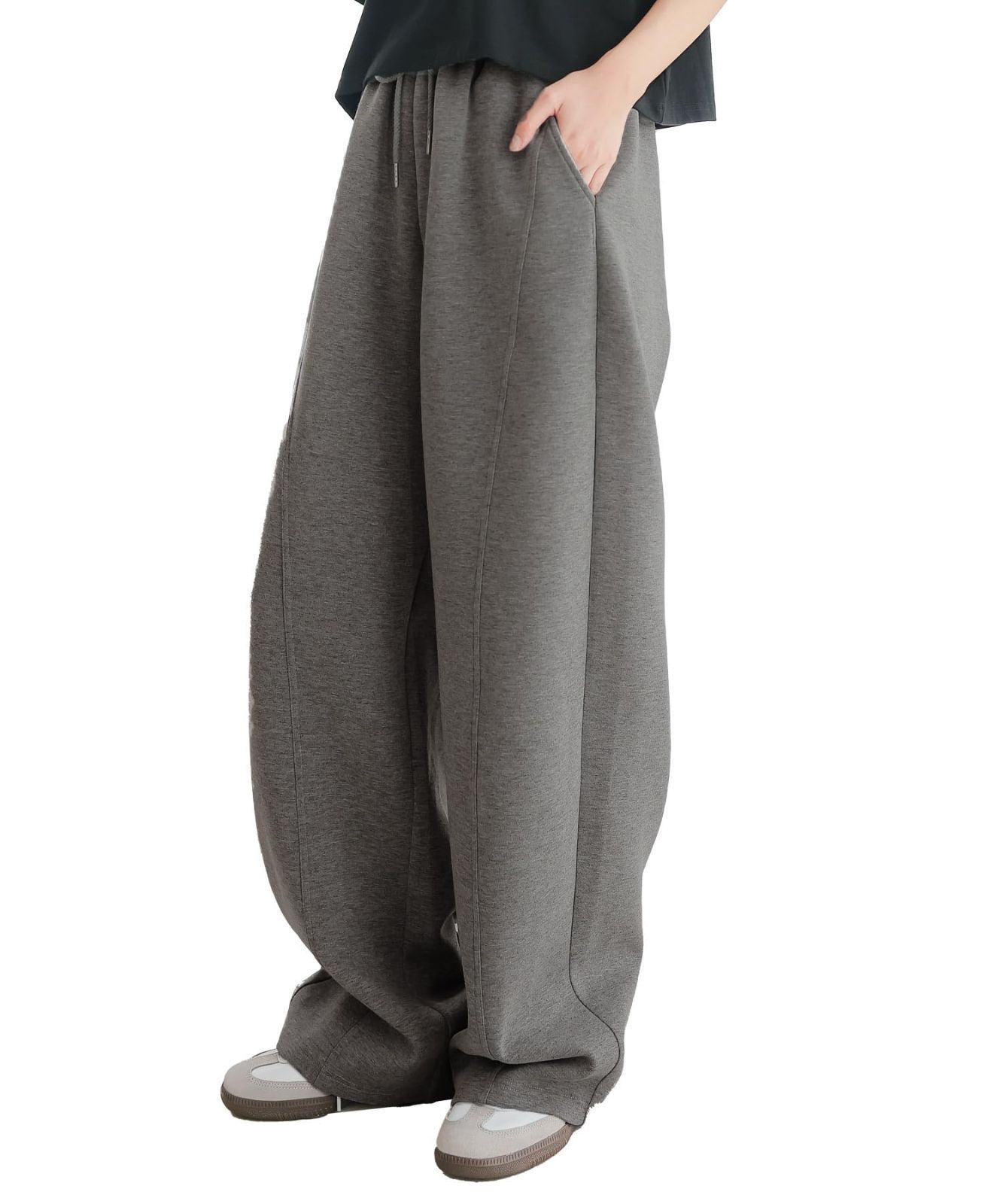 Size M_Color チャコール 神戸レタス カーブパンツ ワイドパンツ レディース スウェットパンツ 部屋着 おしゃれ ウエストゴム ゆったり M4050 M チャコール