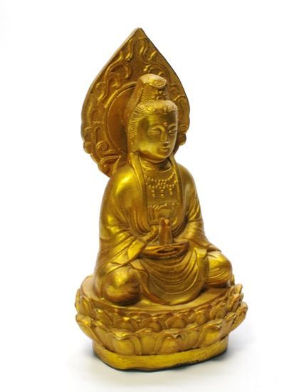 観音菩薩像 蓮華座 (14cm) 金属製 観音仏 慈悲の仏 中国伝統工芸