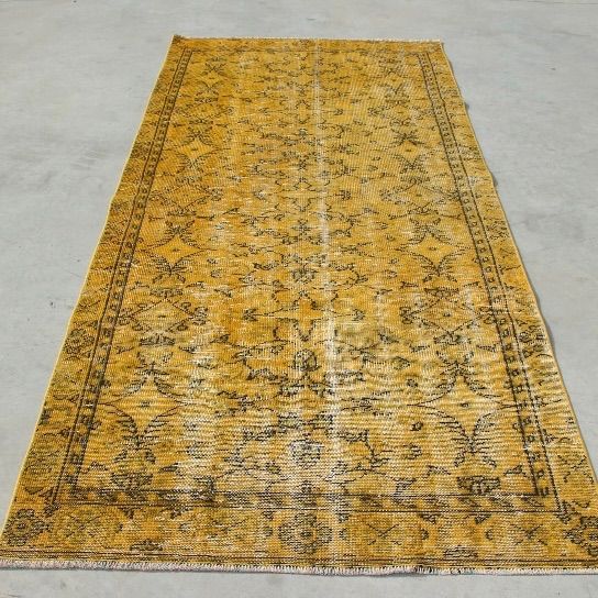トルコヴィンテージラグ　オレンジ　草木柄　124×260cm ヴィンテージラグ　トルコラグ