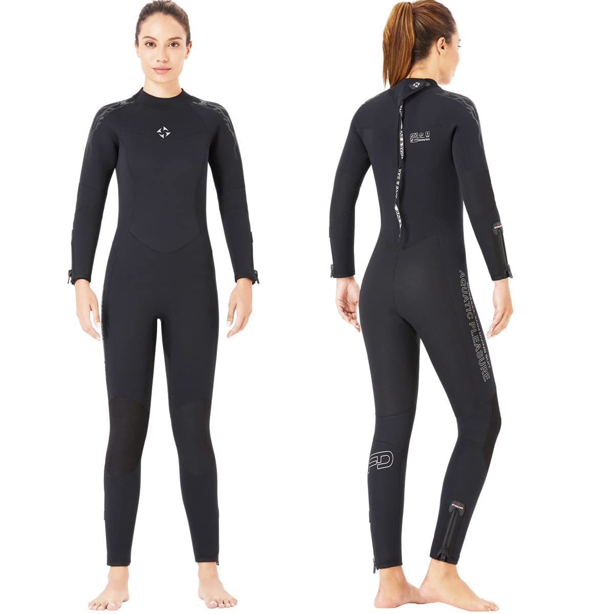 Color レディース 5mm_Size L ウェットスーツ 5mm フルスーツ レディース 長袖 手首 足首 ファスナー ネオプレン素材 裏起毛素材 ダイビングスーツ マリンスポーツ ブラック Lサイズ