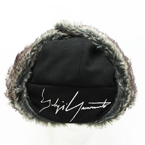  Yohji Yamamoto ヨウジヤマモト 20 AW x Eraトラッパー シグネチャーロゴイヤーフライト フラップ キャップ 帽子 ブラック メンズ L HR-H 37-972 MF 0003-1007④ フライトキャップ キャップ