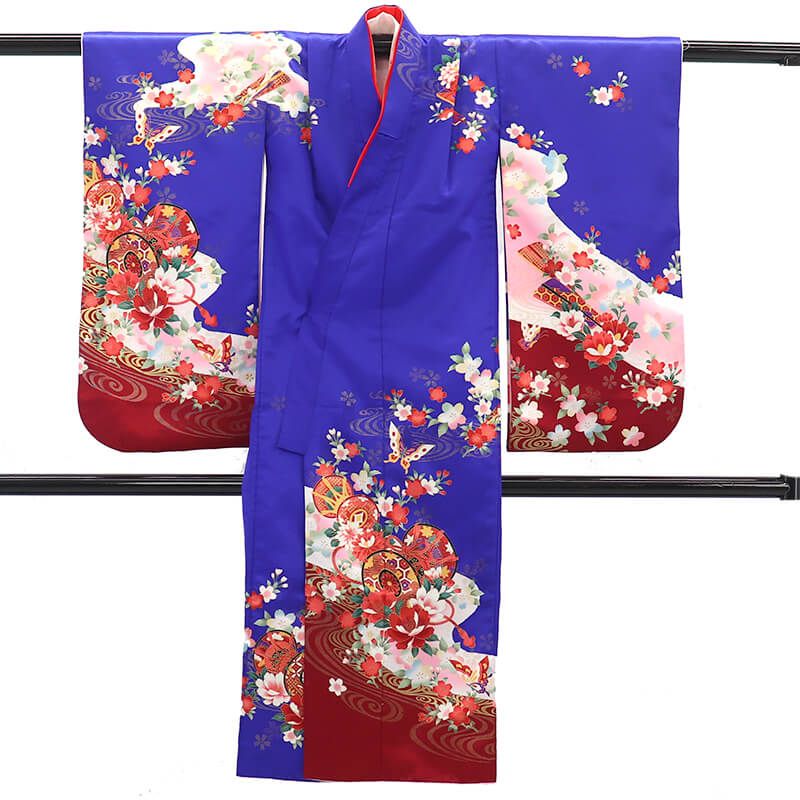 七五三 お祝い着 女児 7歳 リサイクル着物 長襦袢セット キッズ ガール ポリエステル 紺 鼓文 身丈135cm 裄丈53.5cm リサイクル 1点もの 即日発送