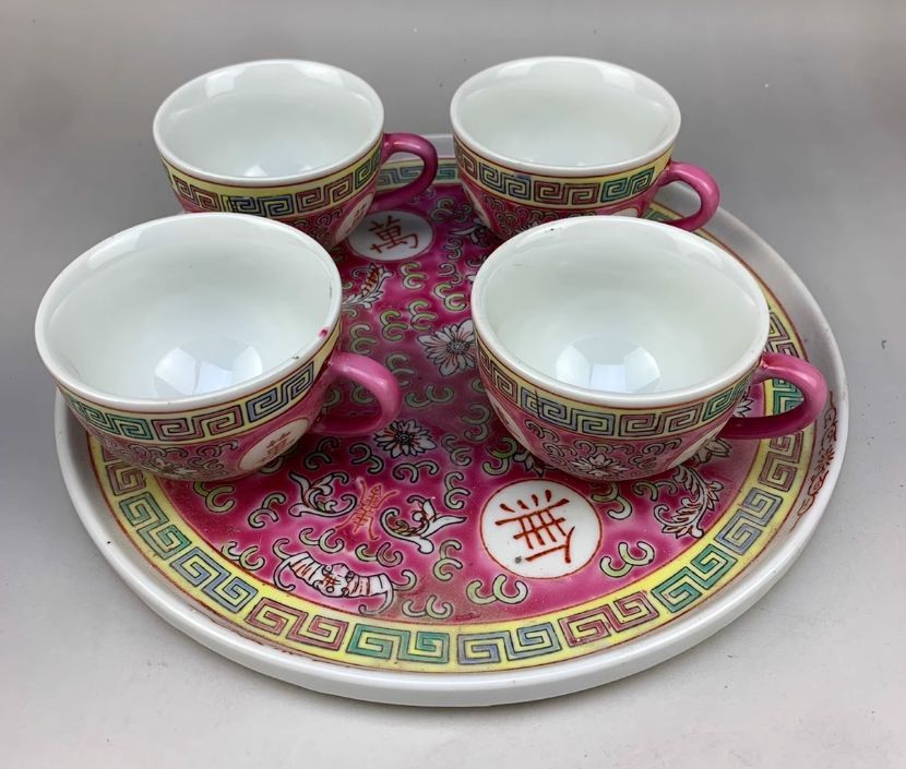 中国 景徳鎮 茶器セット紅彩万寿無疆紋の急須カバーです 新品未使用