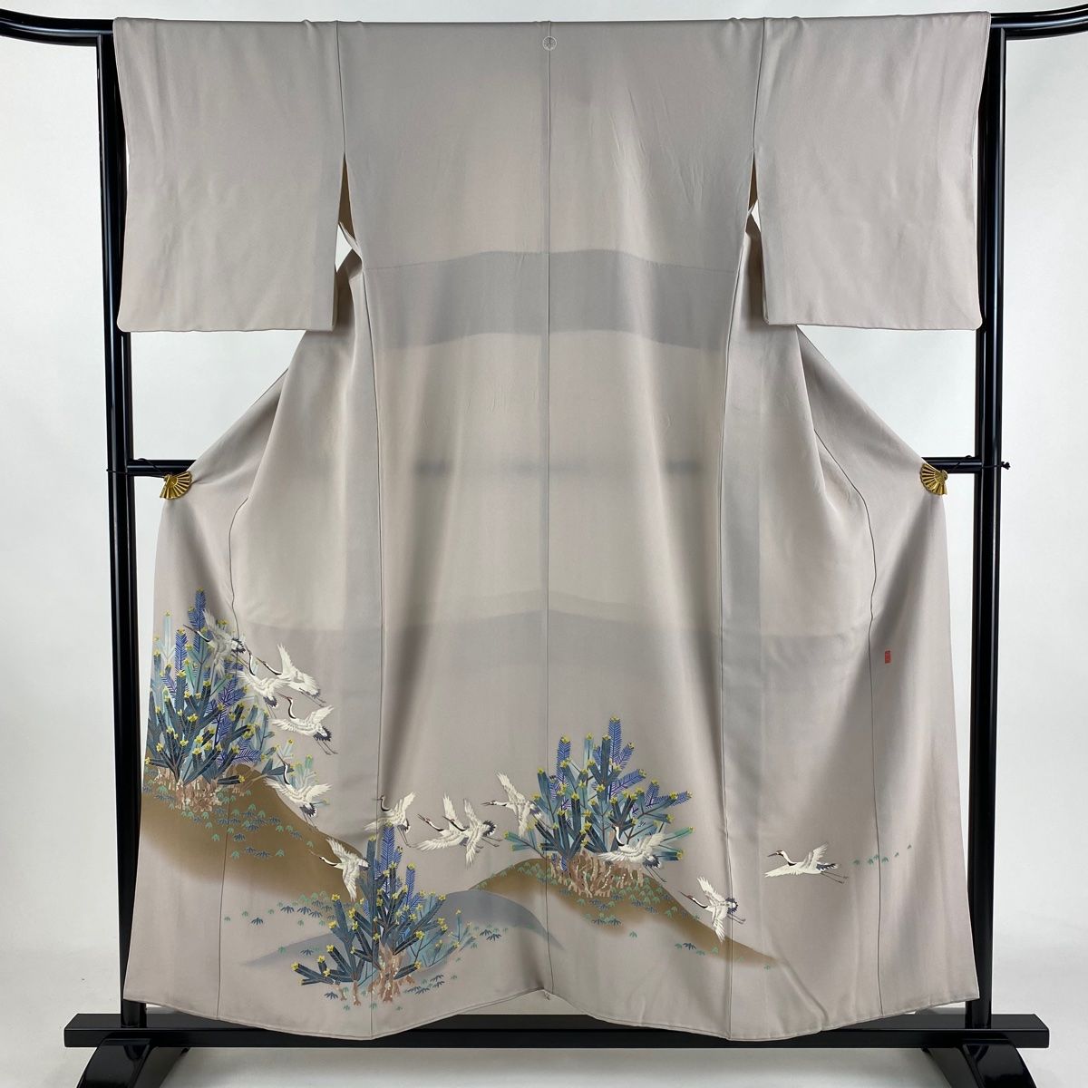 色留袖 身丈154cm 裄丈63.5cm S 袷 落款 鶴 松 染め分け 薄小豆 正絹 名品 一つ紋