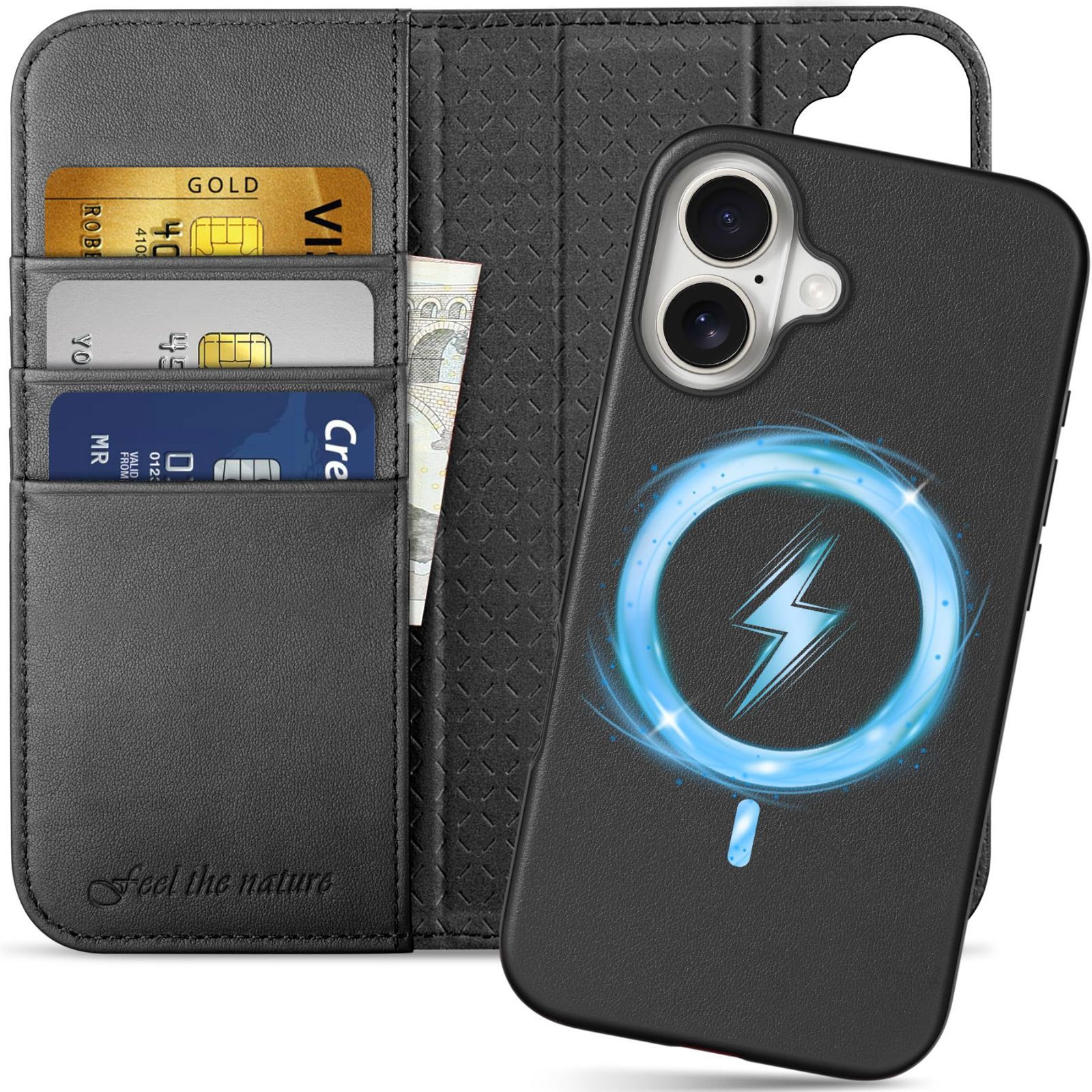 新着商品 アイホン 全面保護 16 16 RFIDブロッキング プラス プラス マグネット内蔵 対応 横置きスタンド機能 スマホケース カード収納 衝撃吸収 2025年発売 携帯カバー あいふぉん 6.7インチ対応 取り外し自由 本革 5G 2in1分離