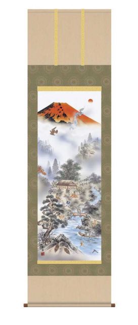 掛軸「赤富士四神万全図」 有馬祥園 筆 尺五