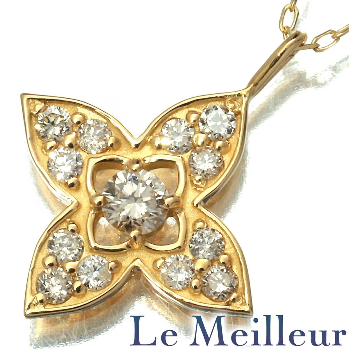 フラワーモチーフ ペンダントネックレス ダイヤモンド K18 中古  