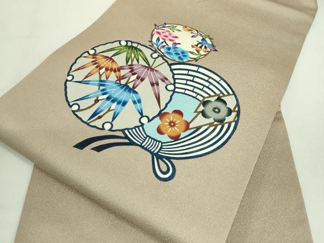 平和屋着物□極上 本場琉球紅型 九寸名古屋帯 雪輪花丸文 洗柿色地 銀  