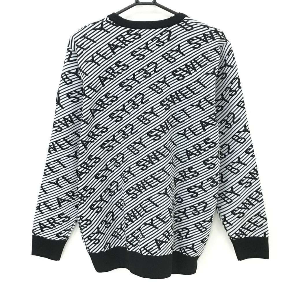 SY32 セーター 黒×白 ロゴ総柄 斜めボーダー ニット メンズ XL ゴルフウェア モデル SY32 BY SWEET YEARS