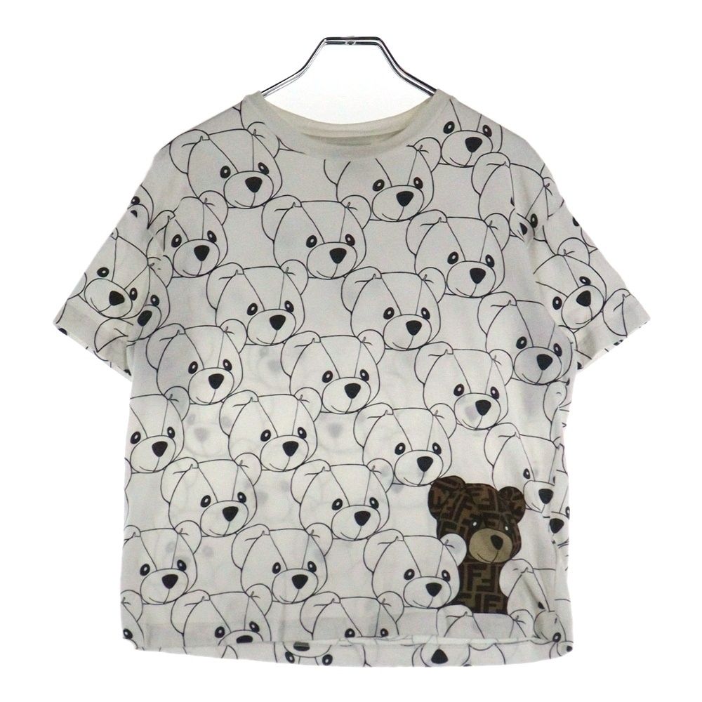 FENDI フェンディ ズッカ柄 テディベア 総柄プリント クルーネック 半袖Tシャツ カットソー ホワイト レディース