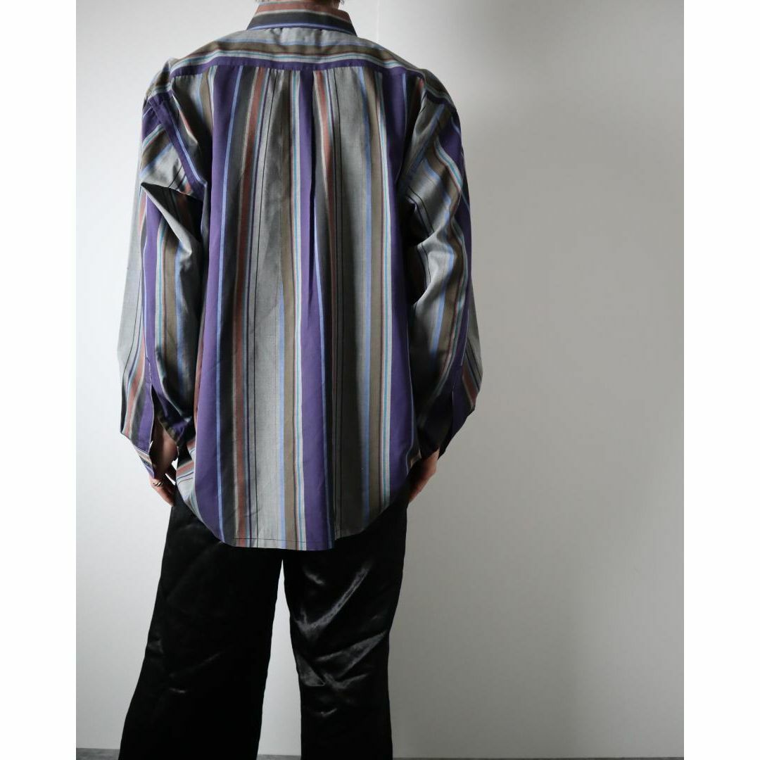 multi stripe oversized poly cotton long sleeve shirt マルチ